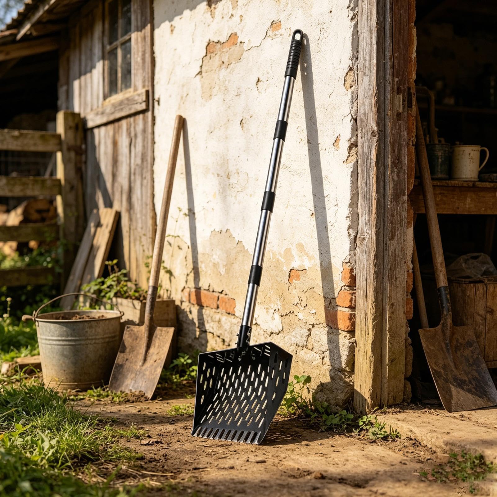 Łopatka Do Kurnika Stal Nierdzewna Regulowana Długa Rączka 2 W 1 | I Szufelka Do Psich Odchodów dla Gospodarstwa, Ogrodu, Drobiu, Zwierząt, Królików, Żwirku dla Kota, Odchodów