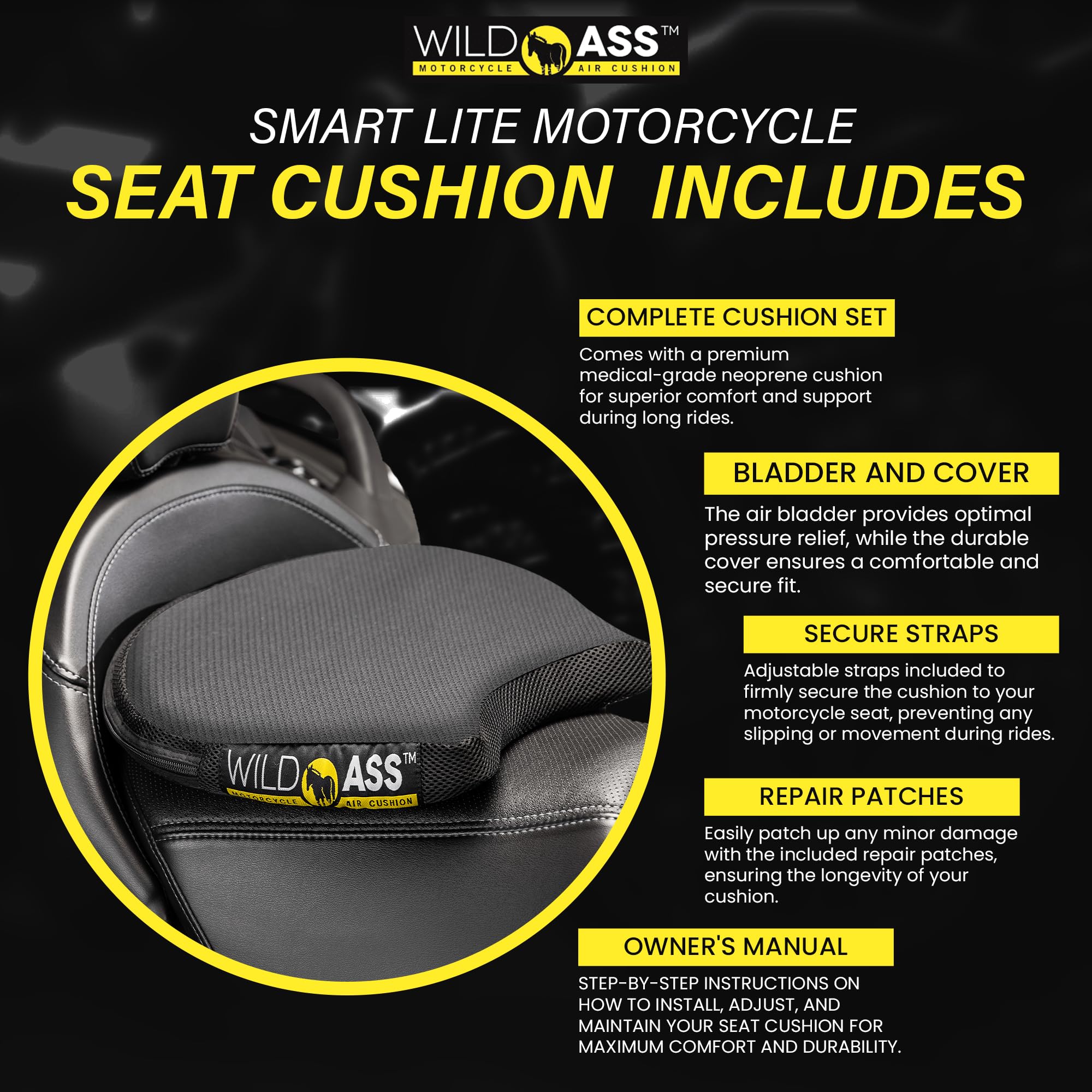 Amazon.com: Wild Ass Smart Lite – Motorcycle Air Gel Seat Pad