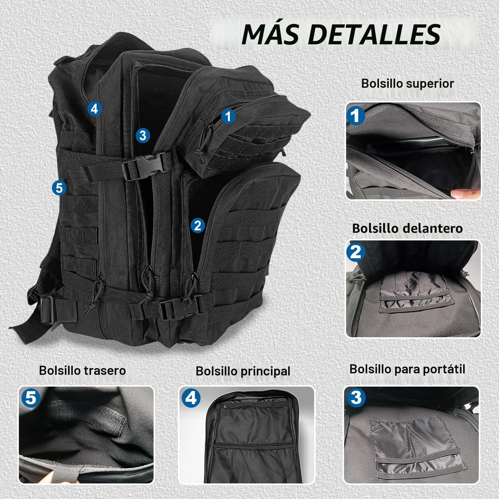 Mochila Militar 45 Litros Impermeable Mochila Tactica Gran Capacidad Mochilas Hombre Mujer para Viaje Pesca Caza Camping Senderismo Deporte