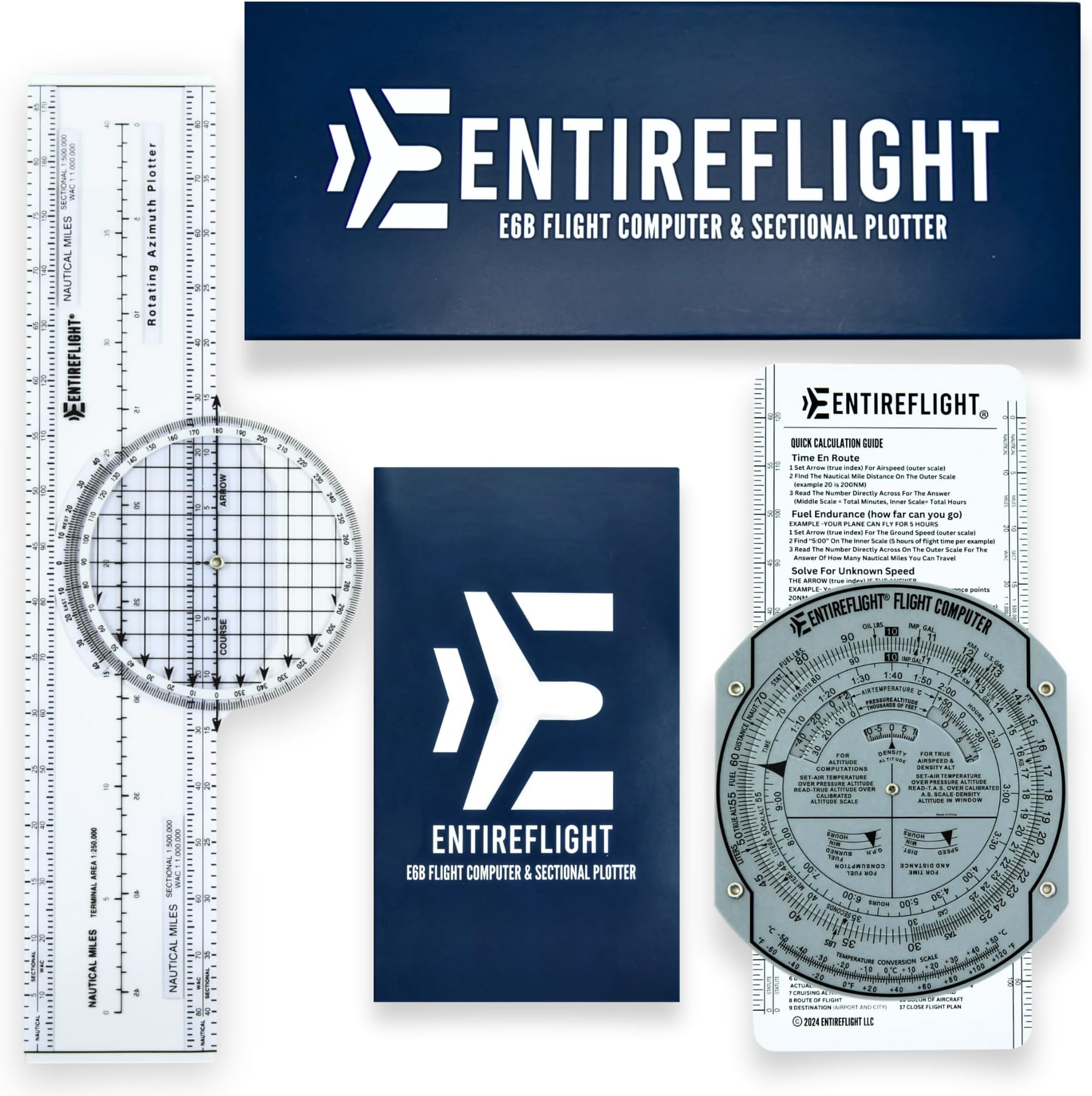 E6B Flight Computer, Aviation Plotter, & Manual Box Set - Essential Pilot Accessories and Aviation Tools for Your Flight Bag - Use with IFR VFR Sectional Charts - Flight Calculator