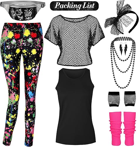 Miniatura 4 de CICOCI Traje de los años 80 y 90 para mujer, disfraz de los años 80 con accesorios de los años 80, calentador de piernas para fiesta retro