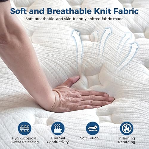 Miniatura 3 de Juego Colchón híbrido tamaño King de 12 pulgadas, con espuma viscoelástica de firmeza media y resortes individuales para mejorar el sueño y aliviar