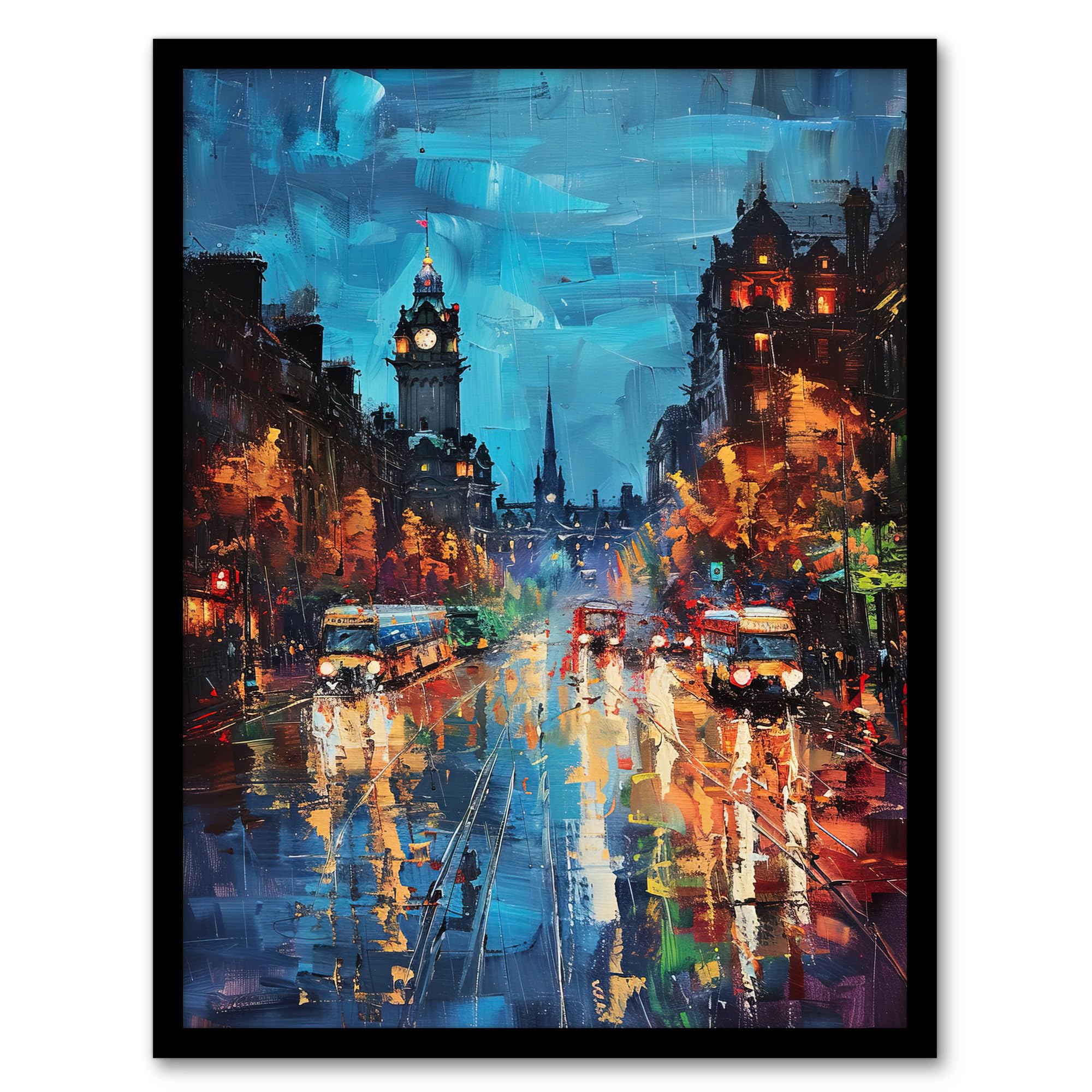 Artery8 Edinburgh Princes Street Cityscape Painting Living Room Artwork Framed Wall Art Print 18X24 Inch