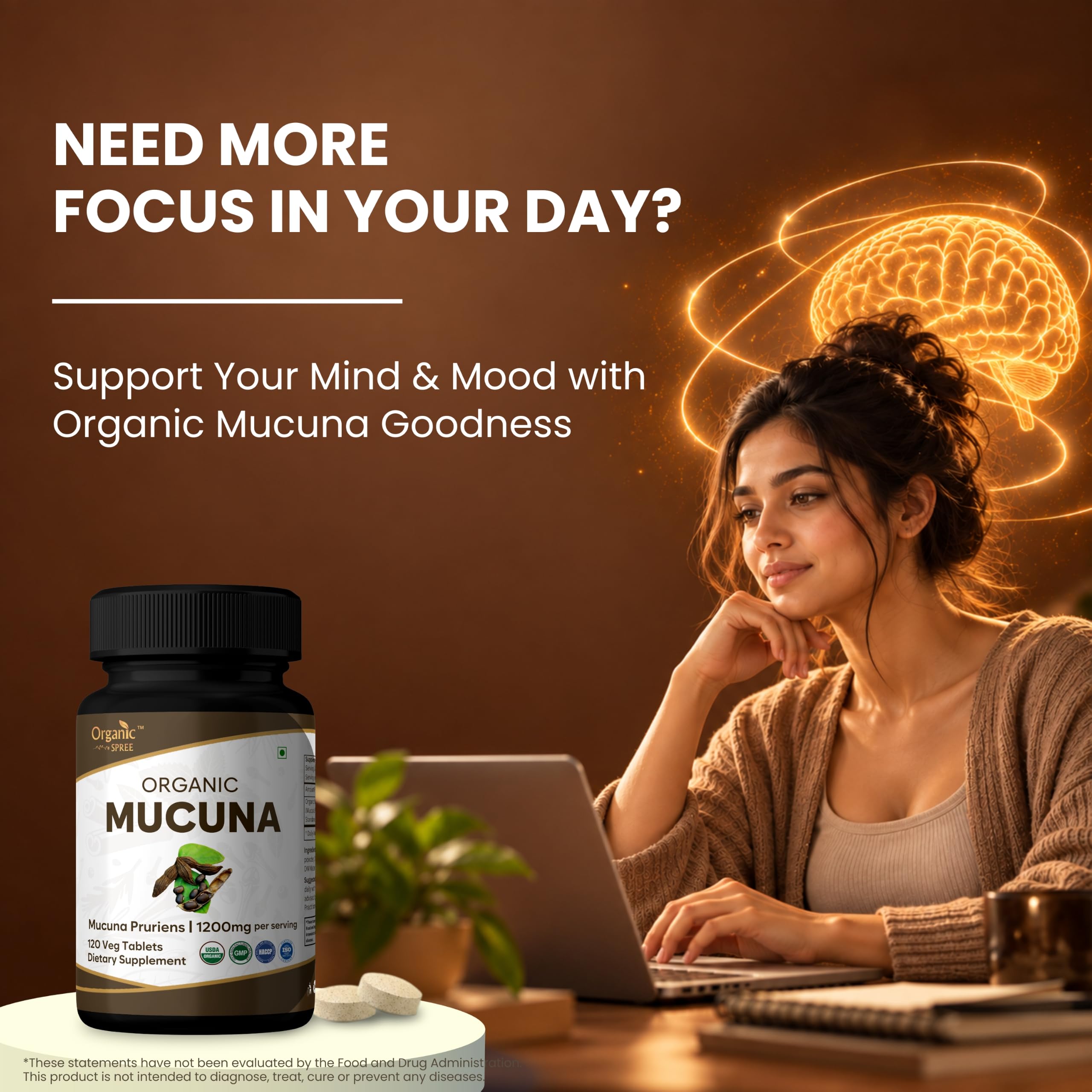 ORGANIC SPREE Mucuna 120 Tablets - Supports Mood, Relaxation & Immunity* - Mucuna pruriens - 60 Days Supply - USDA Organic, GMP, HACCP Certified — Amazon image 5