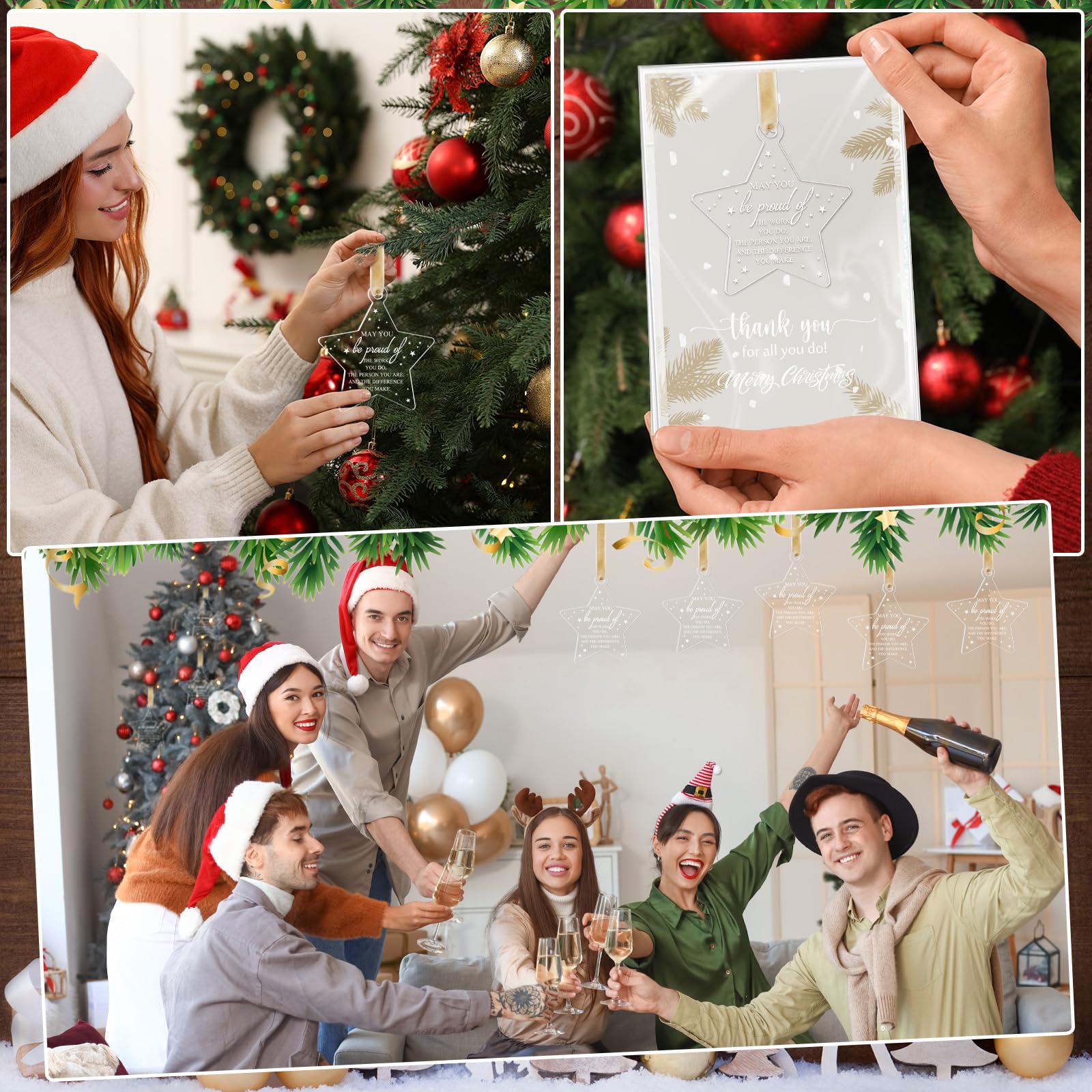 Kasyat Set di 24 decorazioni natalizie da appendere, in acrilico, a forma di stella, per albero di Natale, con biglietto di ringraziamento, per colleghi, infermieri, insegnanti, regalo (Be Proud Sign)