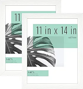 MCS Studio Gallery 11x14 Picture Frame White Woodgrain, Rectangle Photo Frame for Photos, Posters & Art Prints (2-Pack)