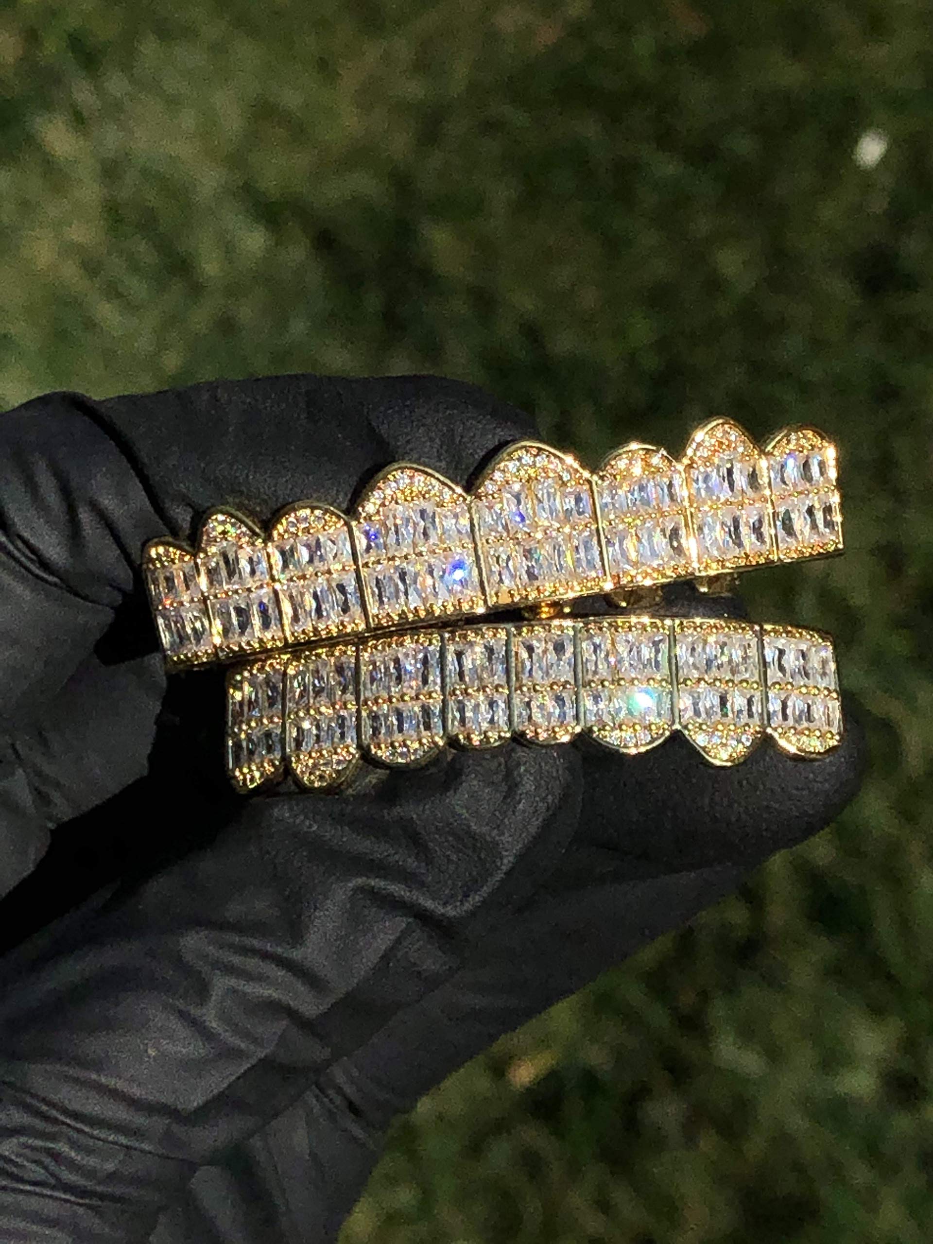 14k Plated Joker Gold Grillz for Mouth Top Bottom Hip Hop Teeth Grills