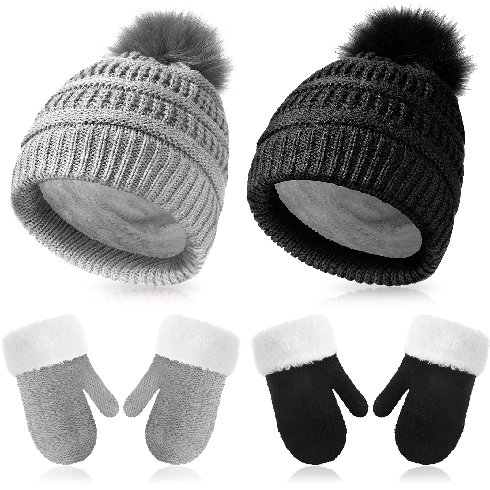Bencailor 2 Set Beanie Mittens Fleece Lined