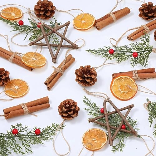 Miniatura 8 de Liliful 30 piezas de decoraciones para árbol de Navidad, rodajas naturales de naranja secas, conos de pino naturales, adornos rústicos, palitos de