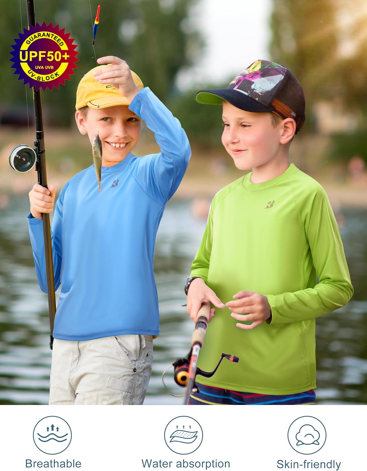 Roadbox Boys Rash Guard Swim Shirt UPF 50+ Long Sleeve Sun Protection Shirts, Kids UV Athletic Beach Quick Dry Rashguard - Image 2