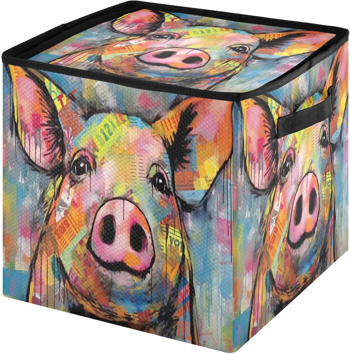 Colorful Pig Art 13 Inch Christmas Ornament Storage Box with Lid - Holiday Decor Storage Containers, Stores 64 Ornaments, 3 Inch Cube Compartments