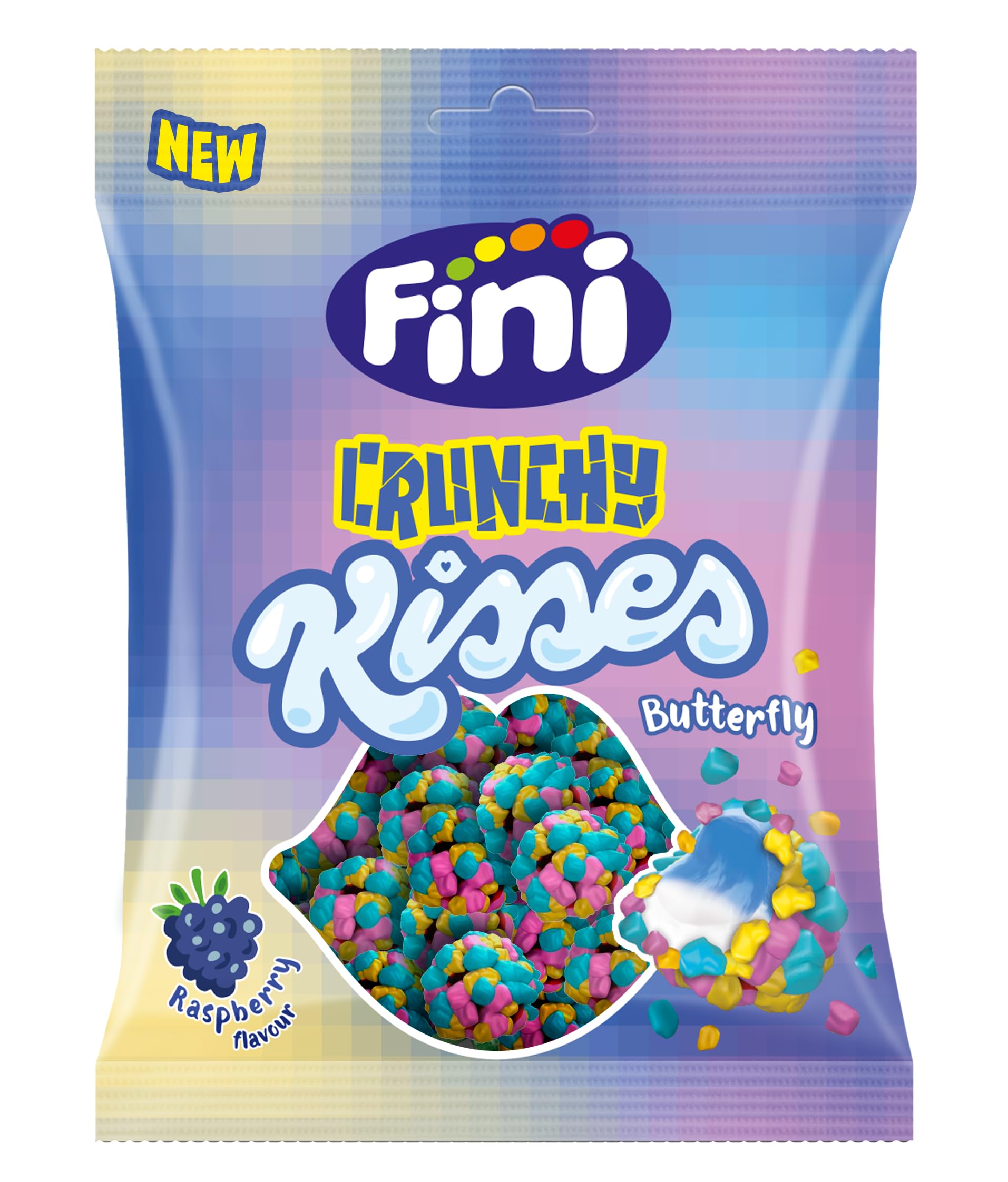 Fini Crunchy Kisses Butterfly 75g Chuches Crujientes Sabor Frambuesa