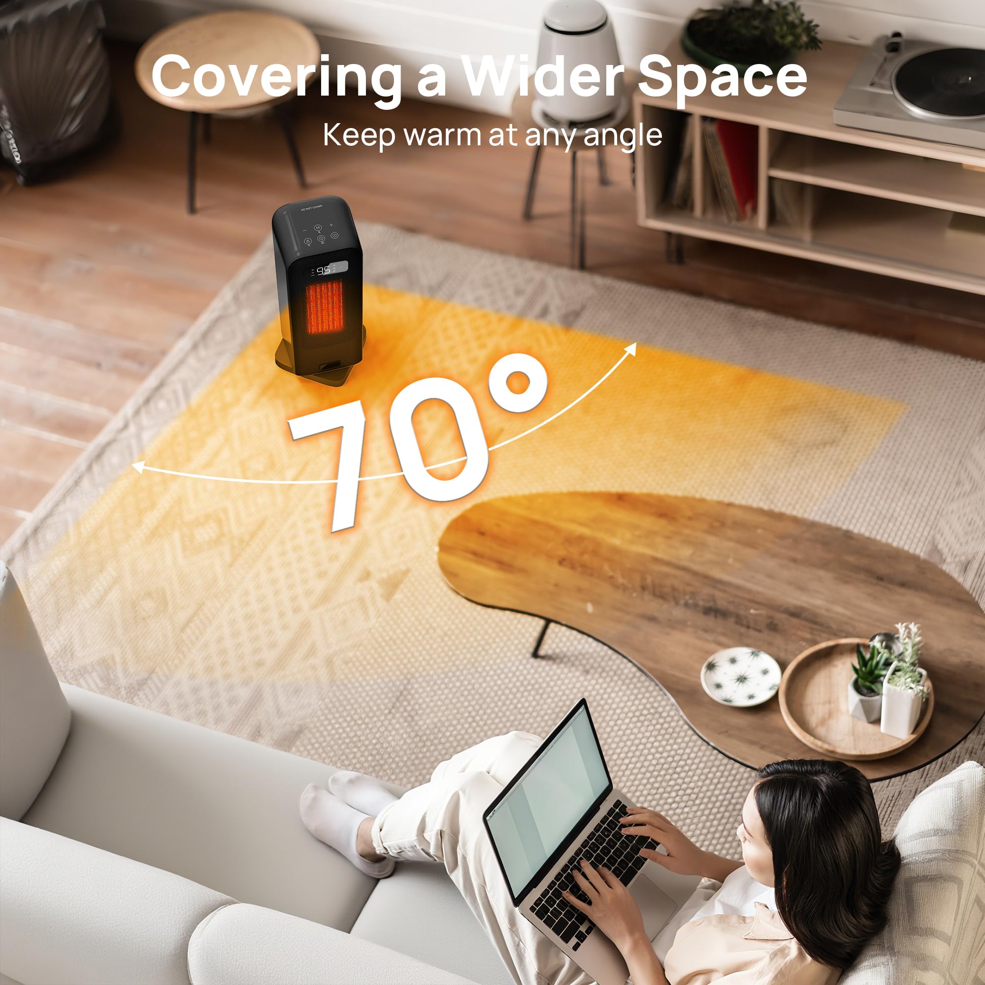 FLANUR Stufetta Elettrica Basso Consumo 1500W, Radiatore Portatile Ceramico PTC con Oscillazione 70°, Timer 12H, Termostato, Protezione e Controllo Intelligente (Alexa/Google), 1 pack+4 Modalità
