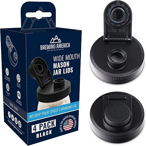 Miniatura 54 de Mason Jar Lids Wide Mouth Plastic 4 pack-USA Made-Flip Cap Screw Top Pour Spout Drink Hole - Leak-proof for Kerr and Ball Canning Jars - Airtight