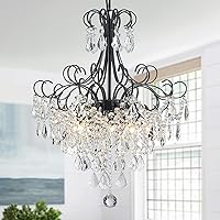 Vista 15 de WUZUPS Candelabro de cristal colgante de 5 luces, lámpara de techo moderna para dormitorio, pasillo, bar, cocina, baño, 22.6 pulgadas de alto x 19.2