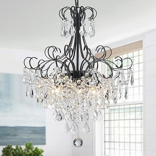 Miniatura 15 de WUZUPS Candelabro de cristal colgante de 5 luces, lámpara de techo moderna para dormitorio, pasillo, bar, cocina, baño, 22.6 pulgadas de alto x 19.2
