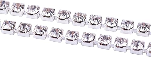 Miniatura 33 de KAOYOO - Cadena con cuentas de diamantes de imitación, 9 metros (10 yardas) para manualidades, joyas y decoración de bodas. Plata con cuentas