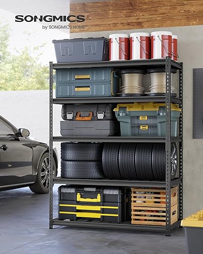 Miniatura 2 de SONGMICS Estantes de almacenamiento de 5 niveles, estantería de garaje resistente, estantería ajustable, estante de acero, montaje sin tornillos,