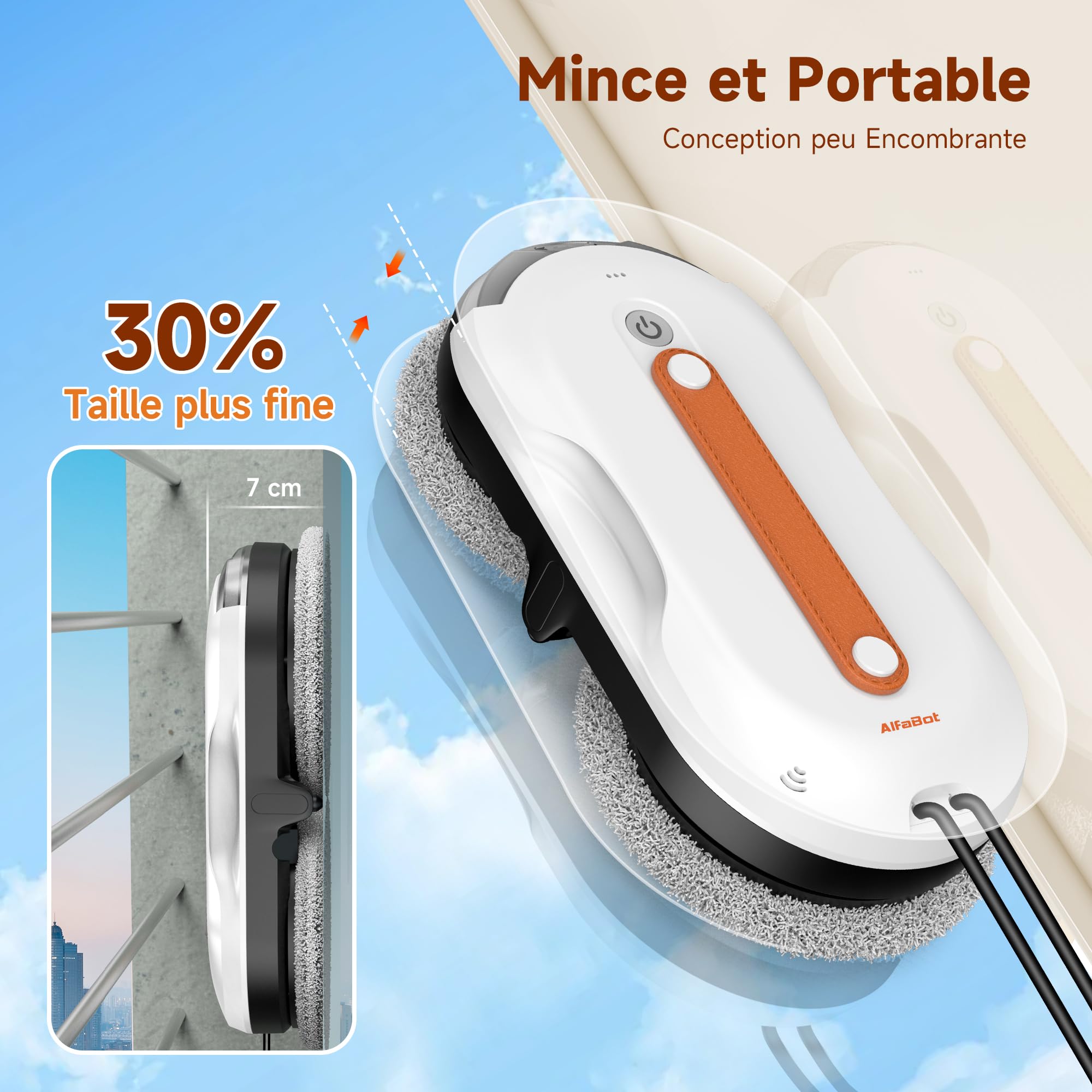 AlfaBot X7 Pro Robot Lave-vitres Intelligent – Nettoyage sans Traces pour vitres, carrelages et Surfaces Lisses • Pulvérisation bilatérale • Grand réservoir