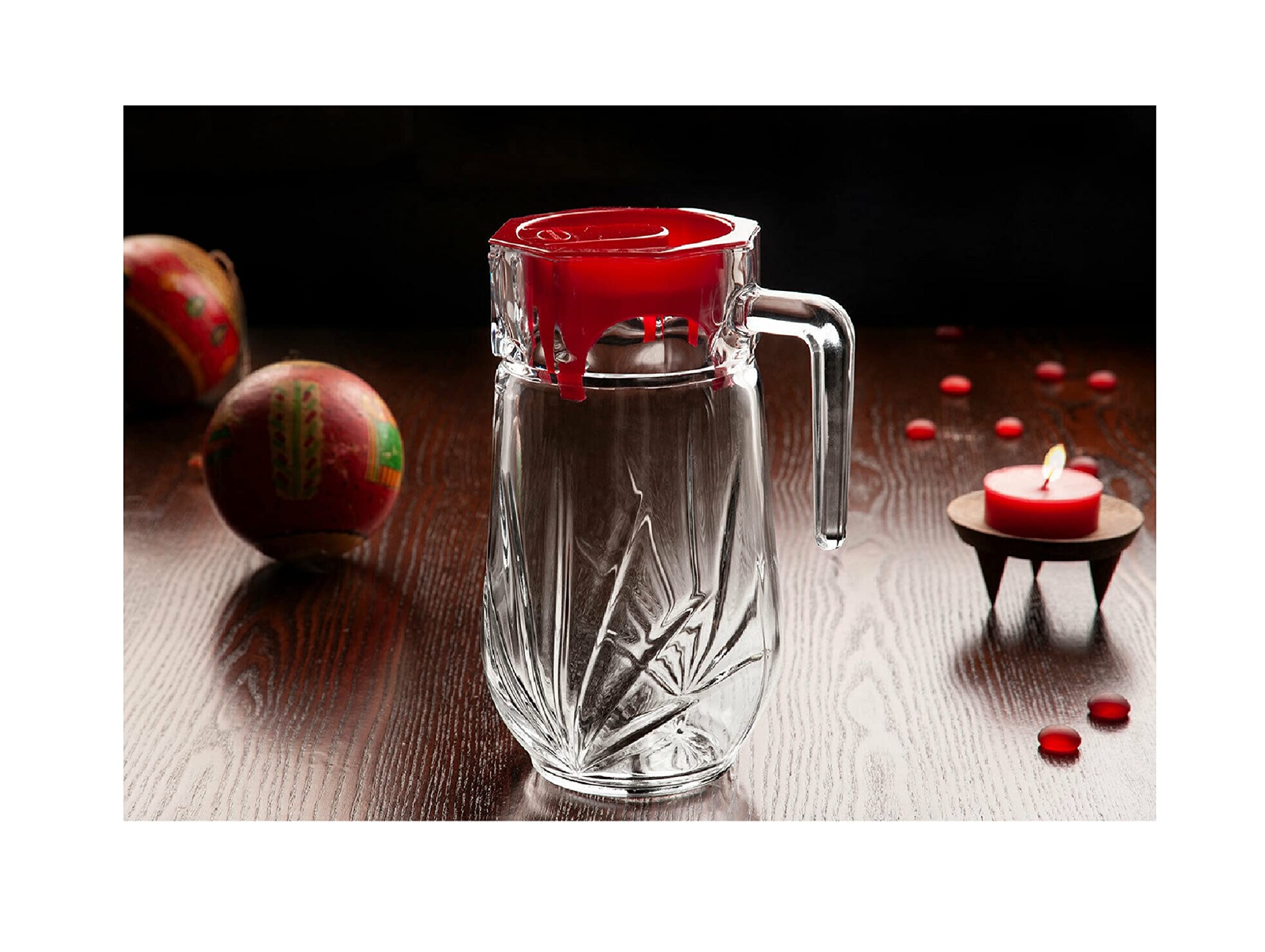 Khanary Glass Pitcher Water Juice Naz JUG with Plastic Lid Cocktail Fridge Kitchen Home Office Picnic Pitcher for Cold Water 1.5L