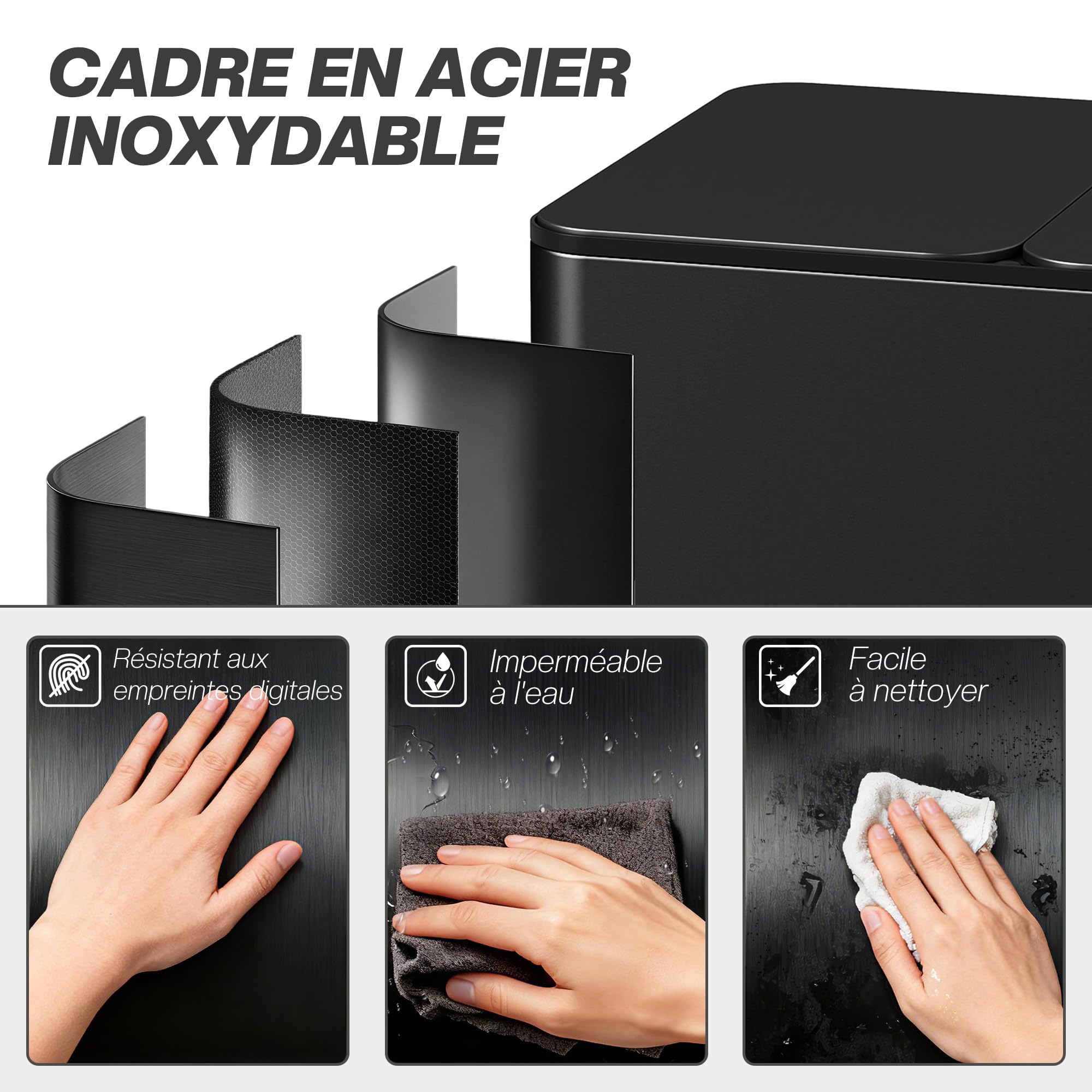 HOMCOM Poubelle cuisine 3 x 15L acier inoxydable tri sélectif 3 compartiments pédale
