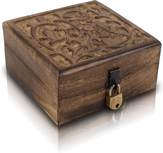 Birthday Gift Handmade Decorative Wooden Jewelry Box Owl Carving Jewelry Organizer Keepsake Box Treasure Chest Trinket Holder Watch Box Storage Lock Box 12 x 12 cms Housewarming Gift Ideas Men Women