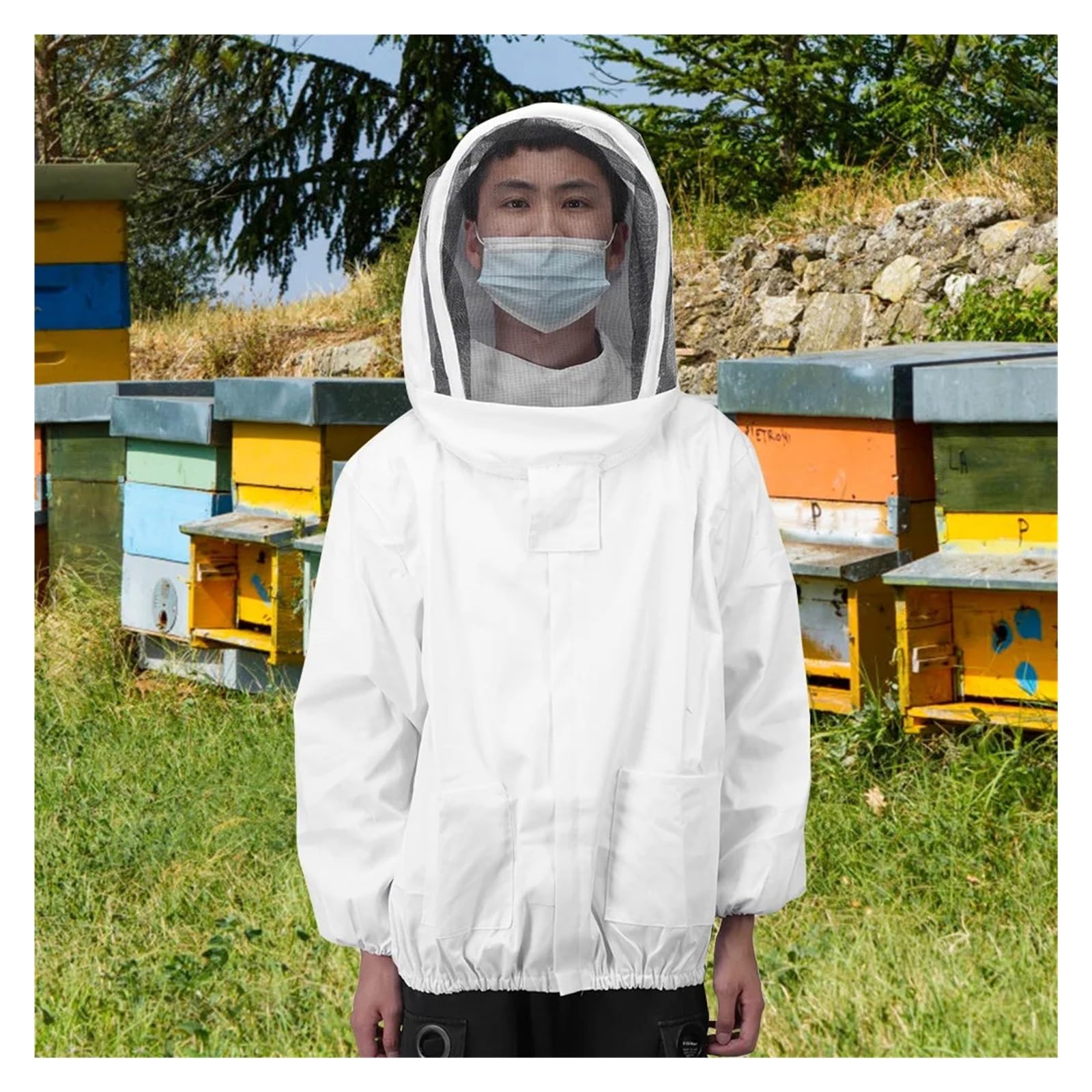 Beekeeper Supplies Beekeeping Protective Bee Suit Smock Beekeeper Accessory Beekeeping Clothing(Bianco,XXL)