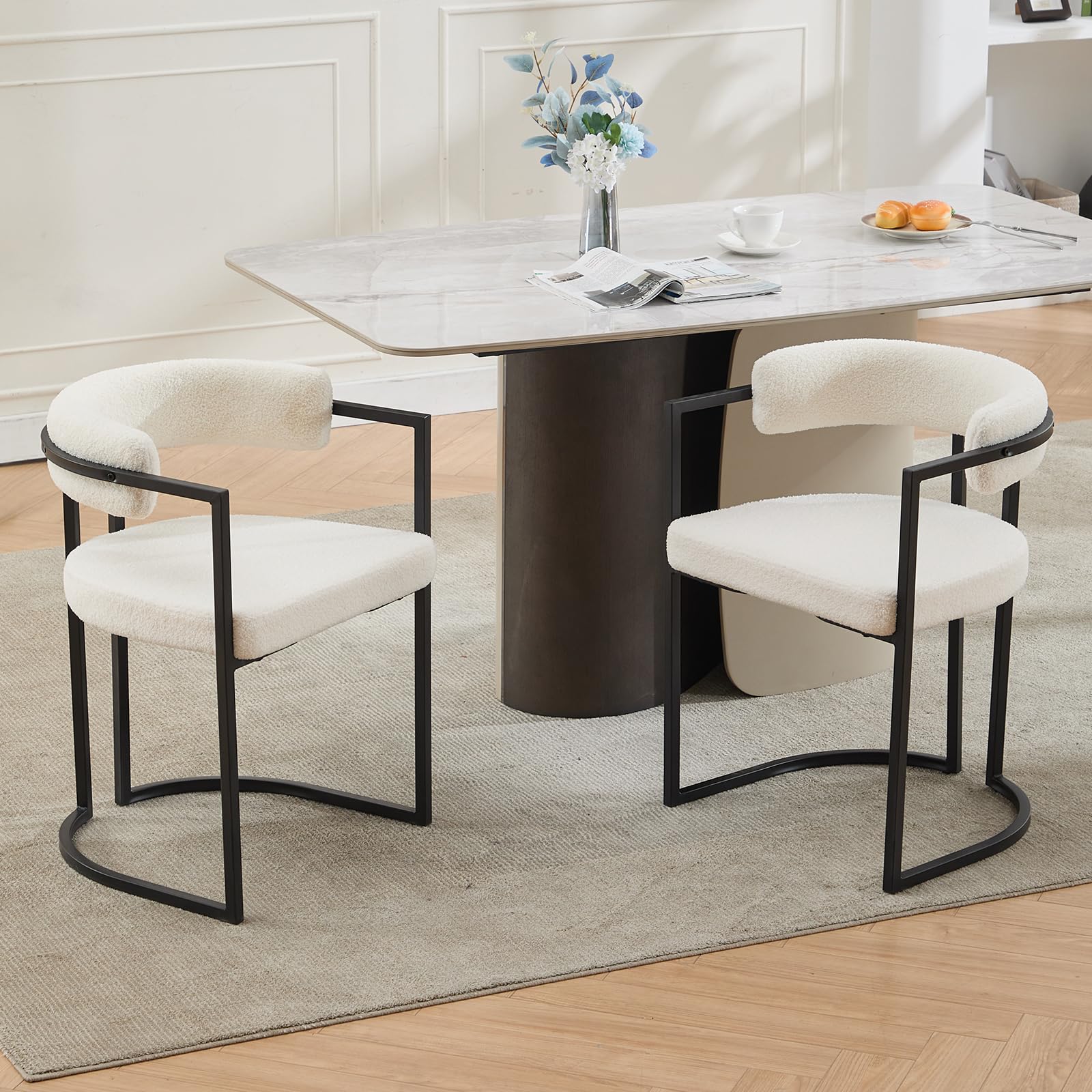 Ya-Home Dining Chairs Set of 2 with Curved Backrest, White — image 1