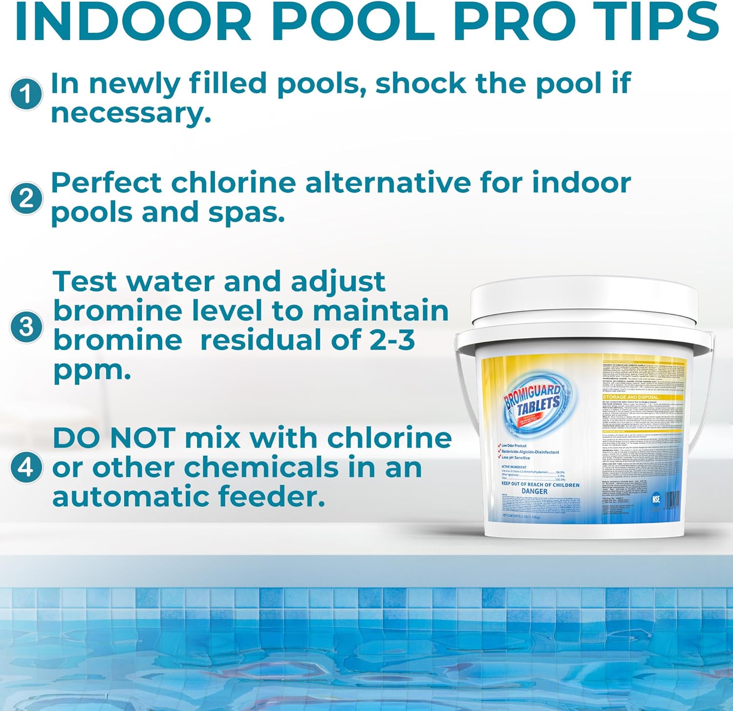 1 Inch Bromine Tablets | Brominating Chemical Sanitizer for Spas, Hot Tubs or Indoor Pools - Low Odor, Less Irritation, Pre-Stabilized, Long-Lasting, Chlorine Alternative - 3.5 lbs