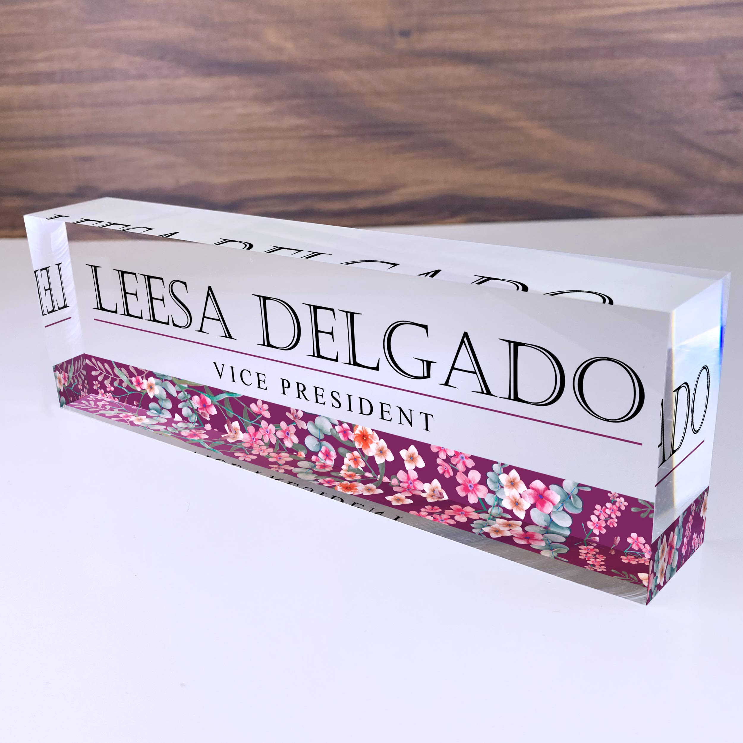 Artblox Personalized Name Plate for Desk | Wild Flowers Design On Clear Acrylic Glass | Custom Desk Name Plate Personalized with Your Name and