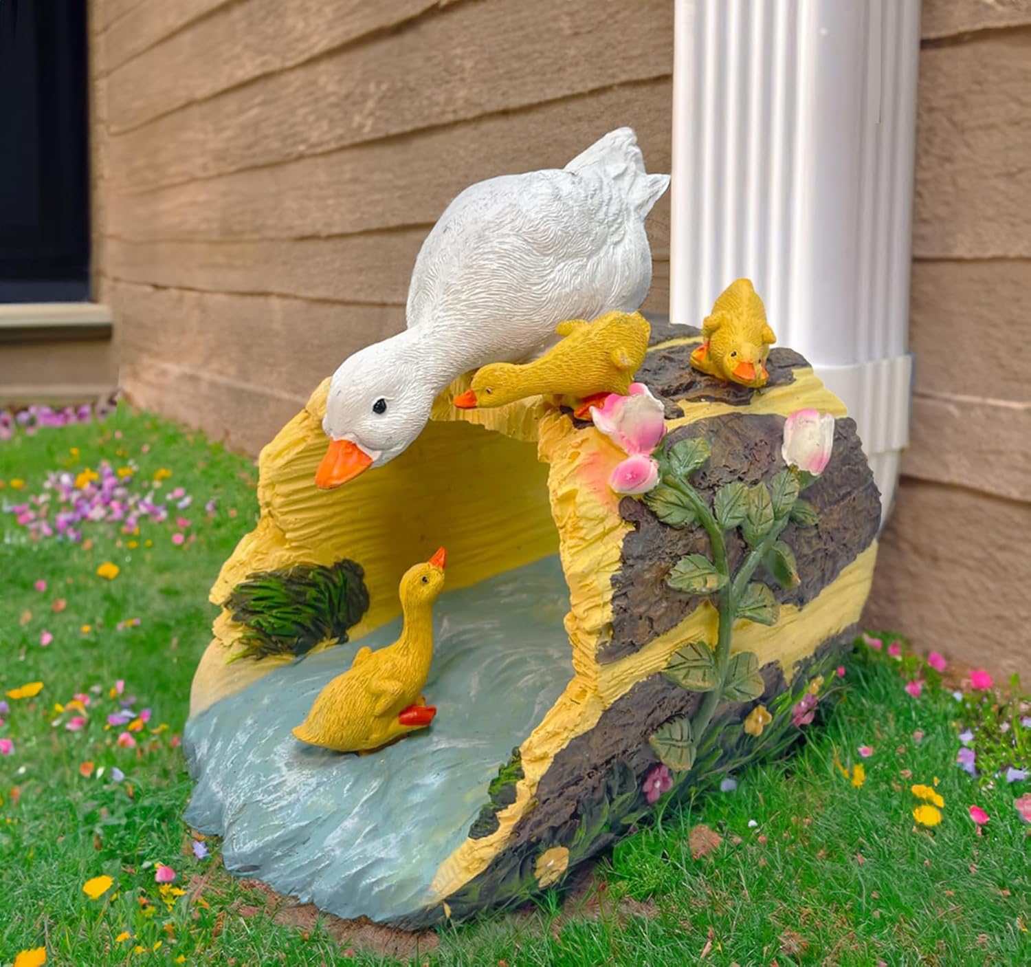 Teaeeno Real Duck Decor Statue Gutter Downspout Extension Decorative,Animal Statue Outdoor Decor,3"×4" Rain Gutter Downspout Splash Block,Garden Splash Block Outdoor Sculpture,Rain Downspout Diverter