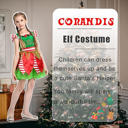 Miniatura 7 de Corandis Disfraz de elfo de Navidad para niños y niñas vestido de elfo traje de ayudante de Papá Noel fiesta de Navidad y cosplay