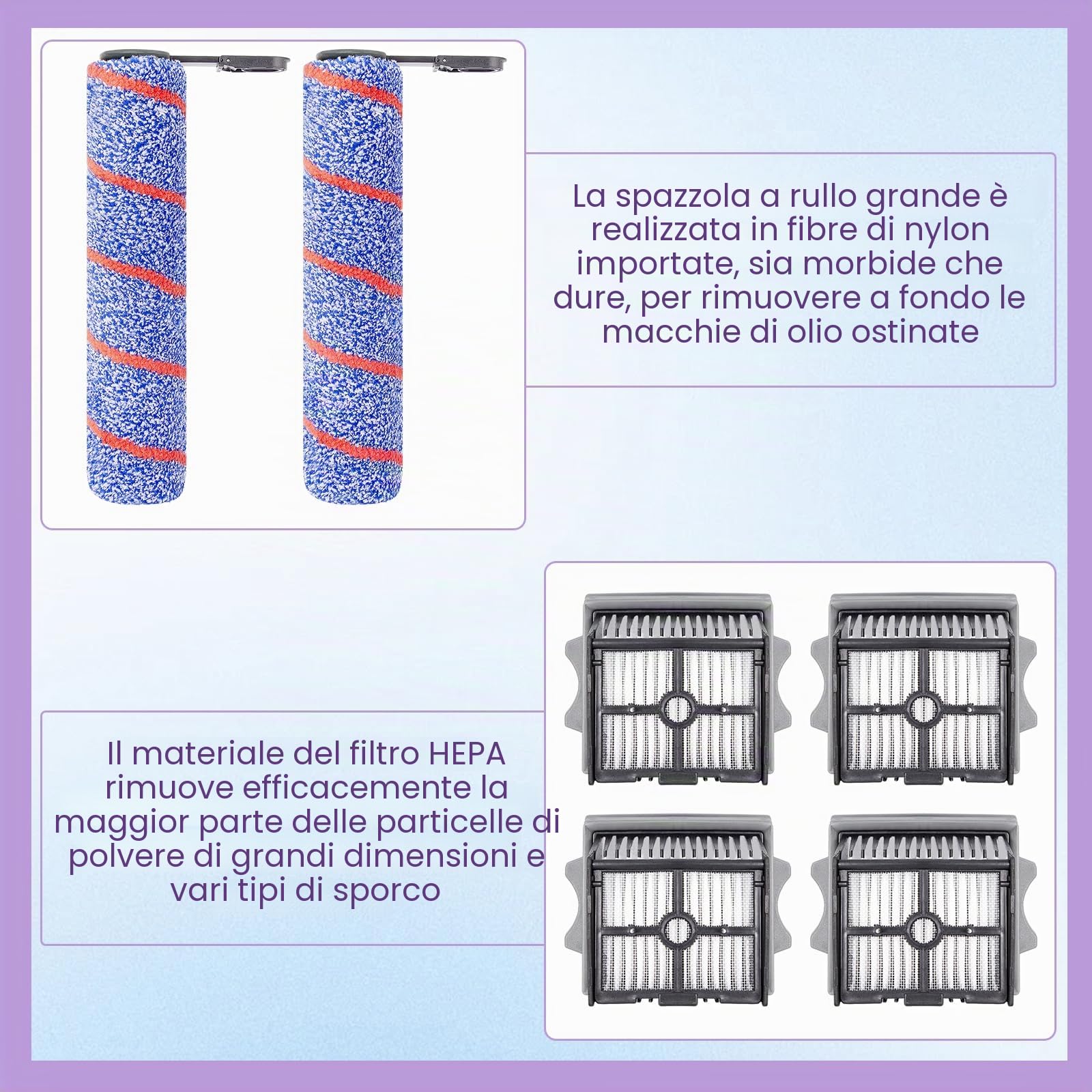 Spazzole a Rullo e Filtro HEPA Ricambi per Accessori per Tineco Floor One S7 Artist/stretch S6 / Switch S6/ S7 Stretch Ultra/ S9 Artist/ S6 Stretch Lite/Switch S7 Stretch/Switch S6 Stretch