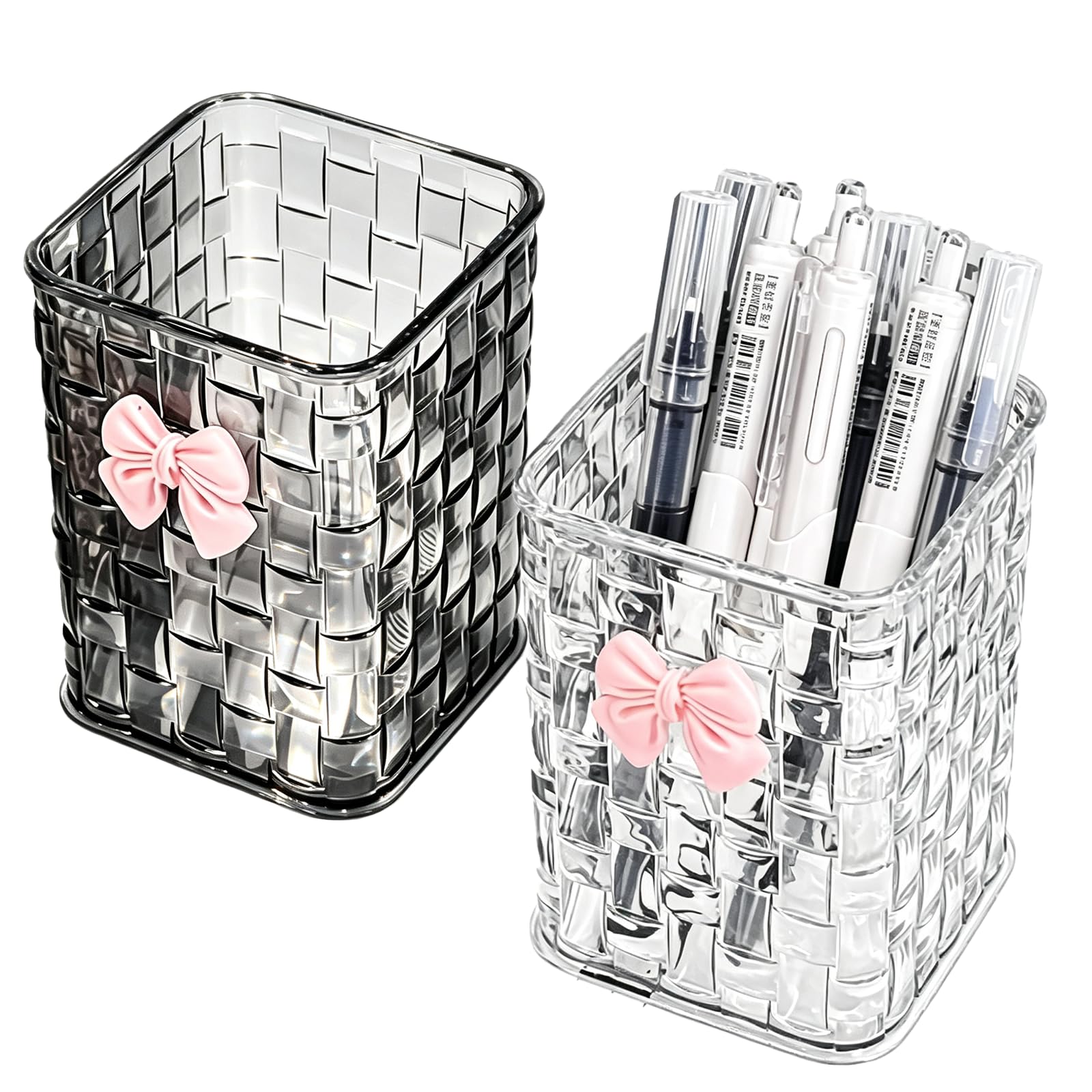 2Pcs Acrylic Pen Holder for Desk Clear Makeup Brush Holder Pencil Organizer