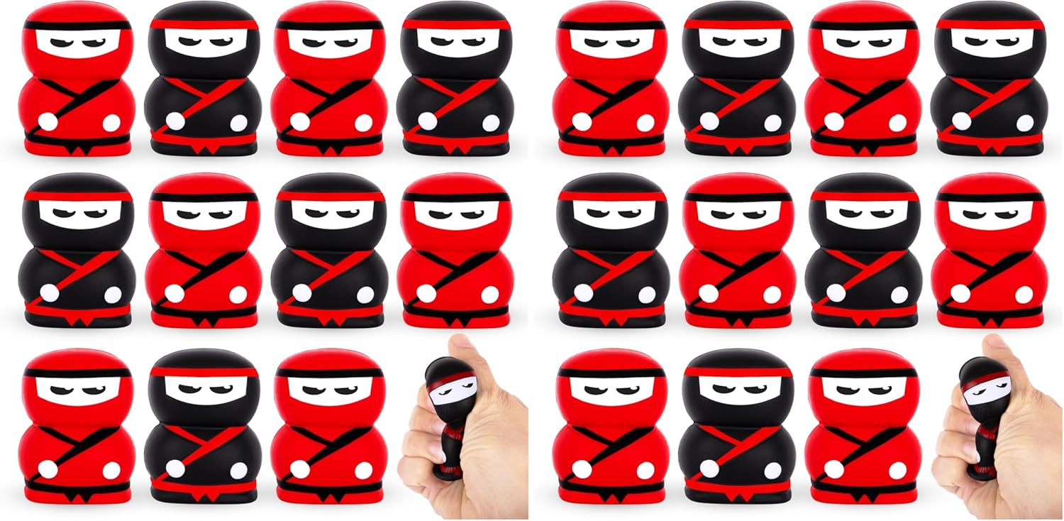 ArtCreativity Squishy Ninja Party Favors - Set of 12 - 2.5 inch Ninja Stress Toys - Ninja Figurine Party Favors with 6 Red 6 Black - Slow Rising Squishy Fidget Ninja Stress Relief Balls (Pack of 2)