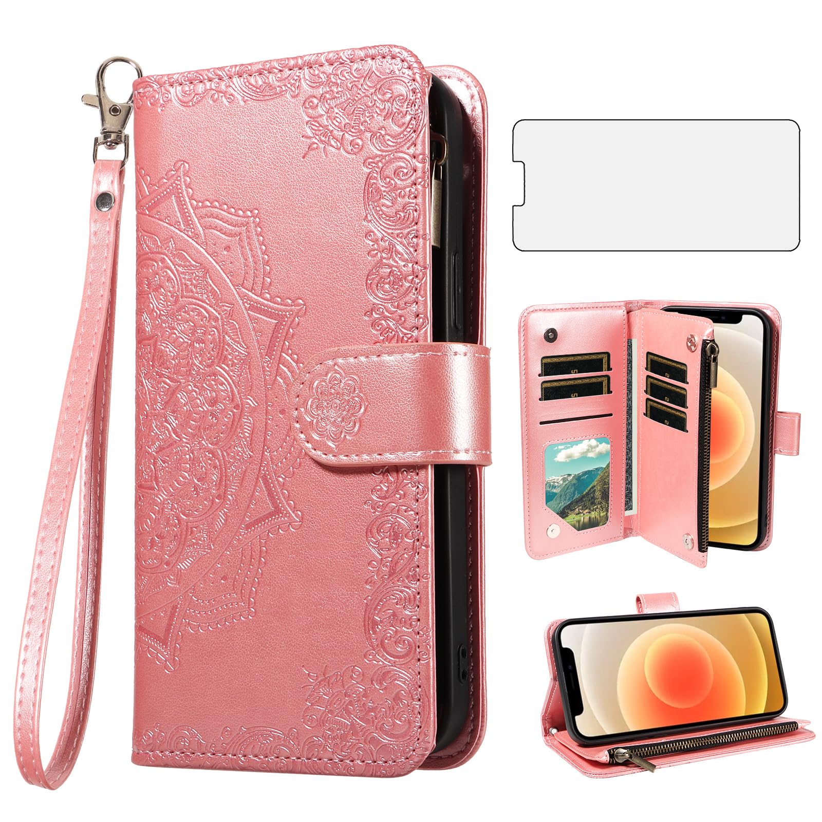 Coque iPhone 12 Mini fleur avec porte-carte pour des sorties légères - 8