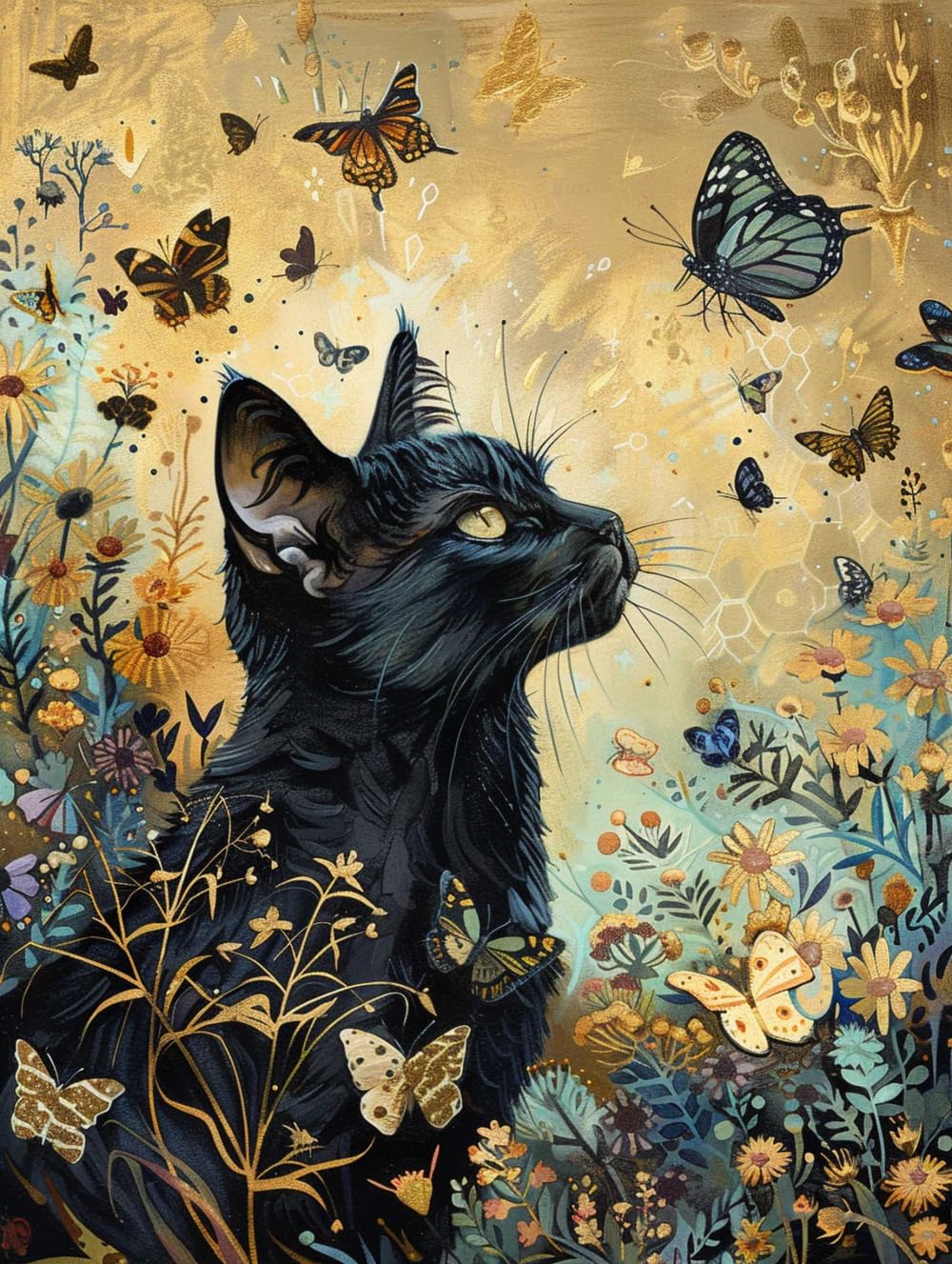 Ayaoyanggo Color Cross Stitch Set Patterns Black Cat Animal And Butterfly Counted Stamped Cross Stitch Set For Adults Beginners Starter Advanced Easy Diy Embroidery Art 11Ct 40X50cm