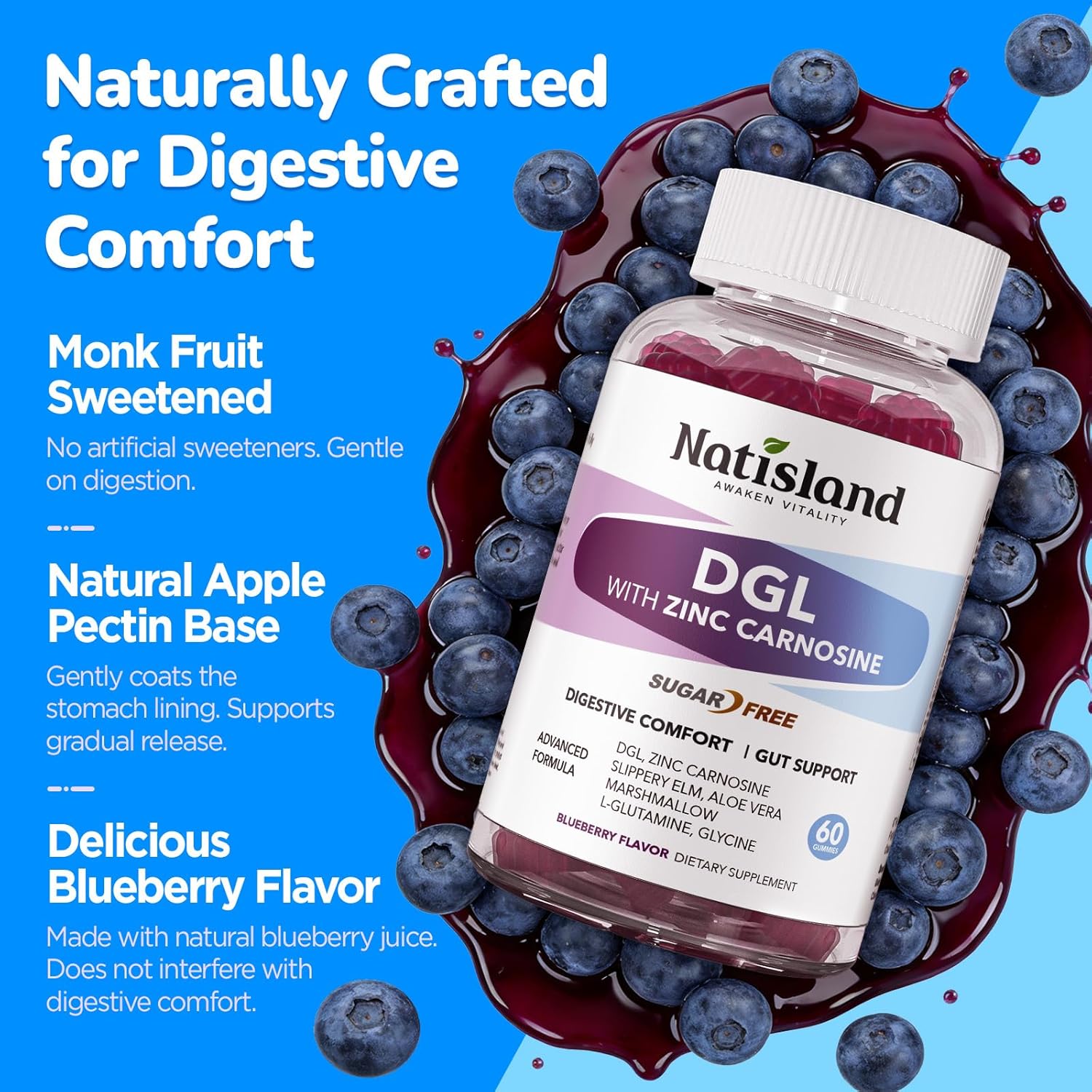 DGL & Zinc Carnosine Gummies, Supports Occasional Stomach Upset & Digestive Comfort, Deglycyrrhizinated Licorice 10:1 Extract, Gentle Gut bland for Stomach Lining Health, Sugar-Free, Non-GMO, 60ct - Image 6