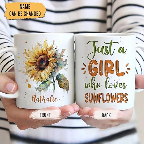 Miniatura 2 de Hyturtle Regalos personalizados para amantes de los girasoles, taza de café de cerámica con nombre personalizado de 11 onzas, idea perfecta de