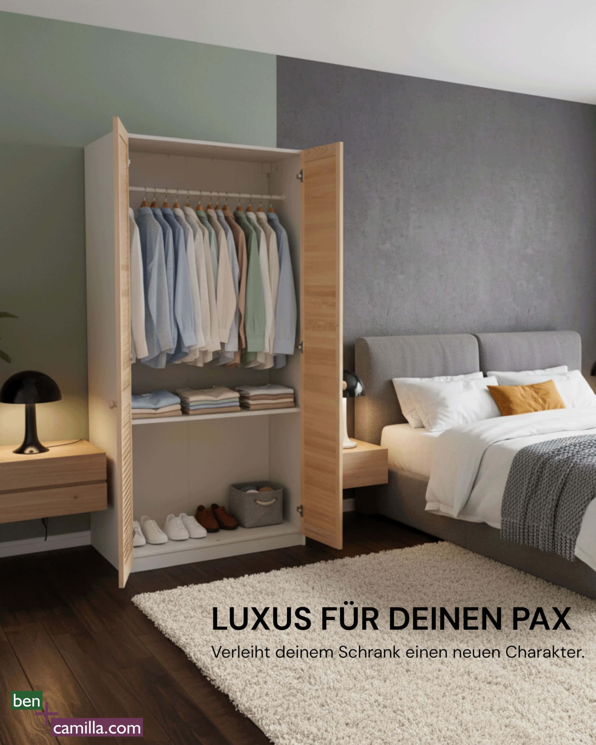 Lamellentüren Set passend zu IKEA Pax Kleiderschrank 201 cm Höhe | 2 STK. / Paar Schranktüren EINBAU FERTIG | Hochwertiges Massivholz unbehandelt
