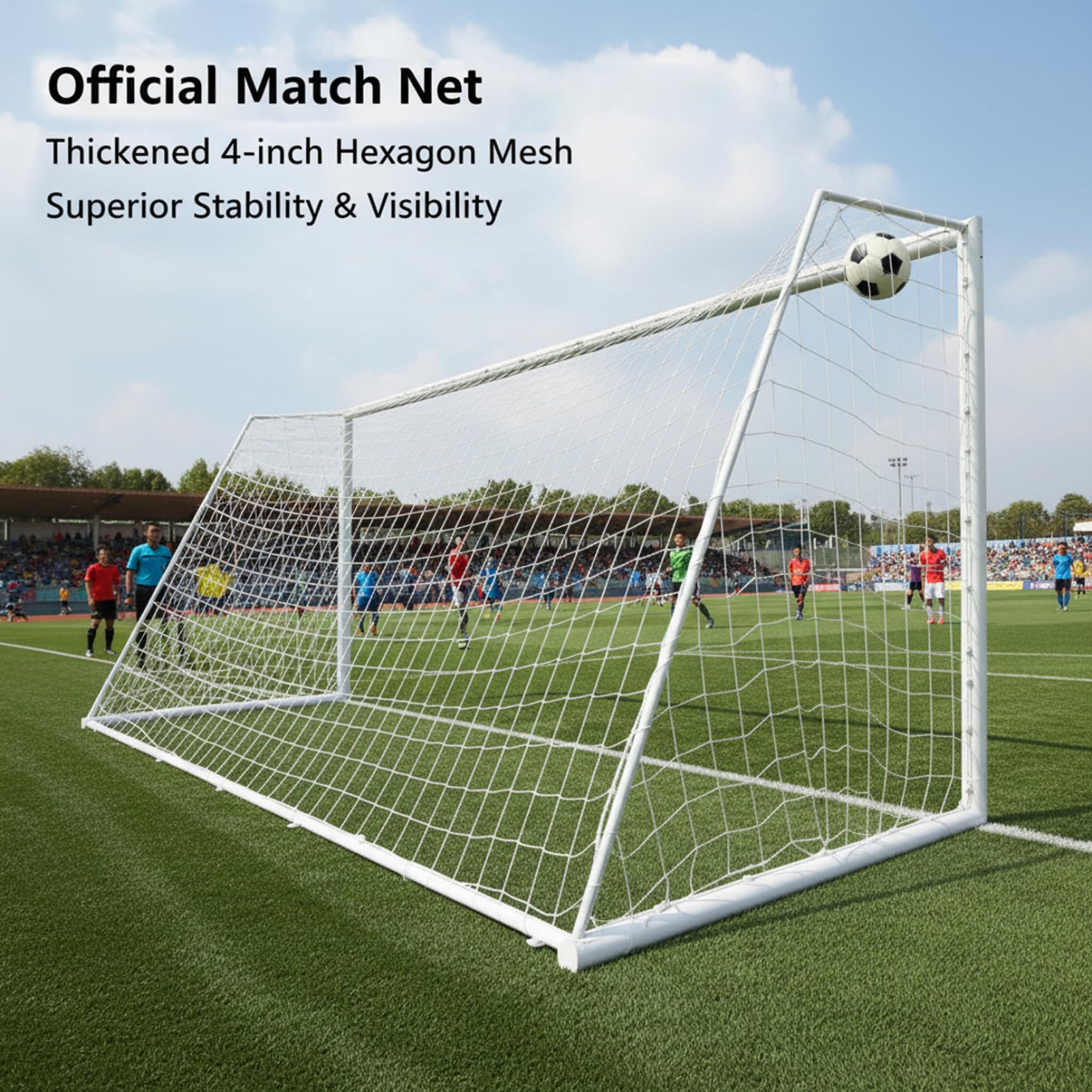 Reti da calcio, 24x8FT Rete da calcio resistente Bianca di ricambio per porte standard da allenamento e partite Reti da porta professionali per cortile