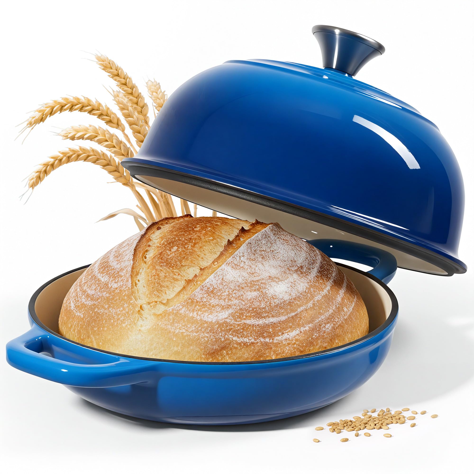 Fijinhom 4.5 QT Oval Enameled Cast Iron Dutch Oven in Blue