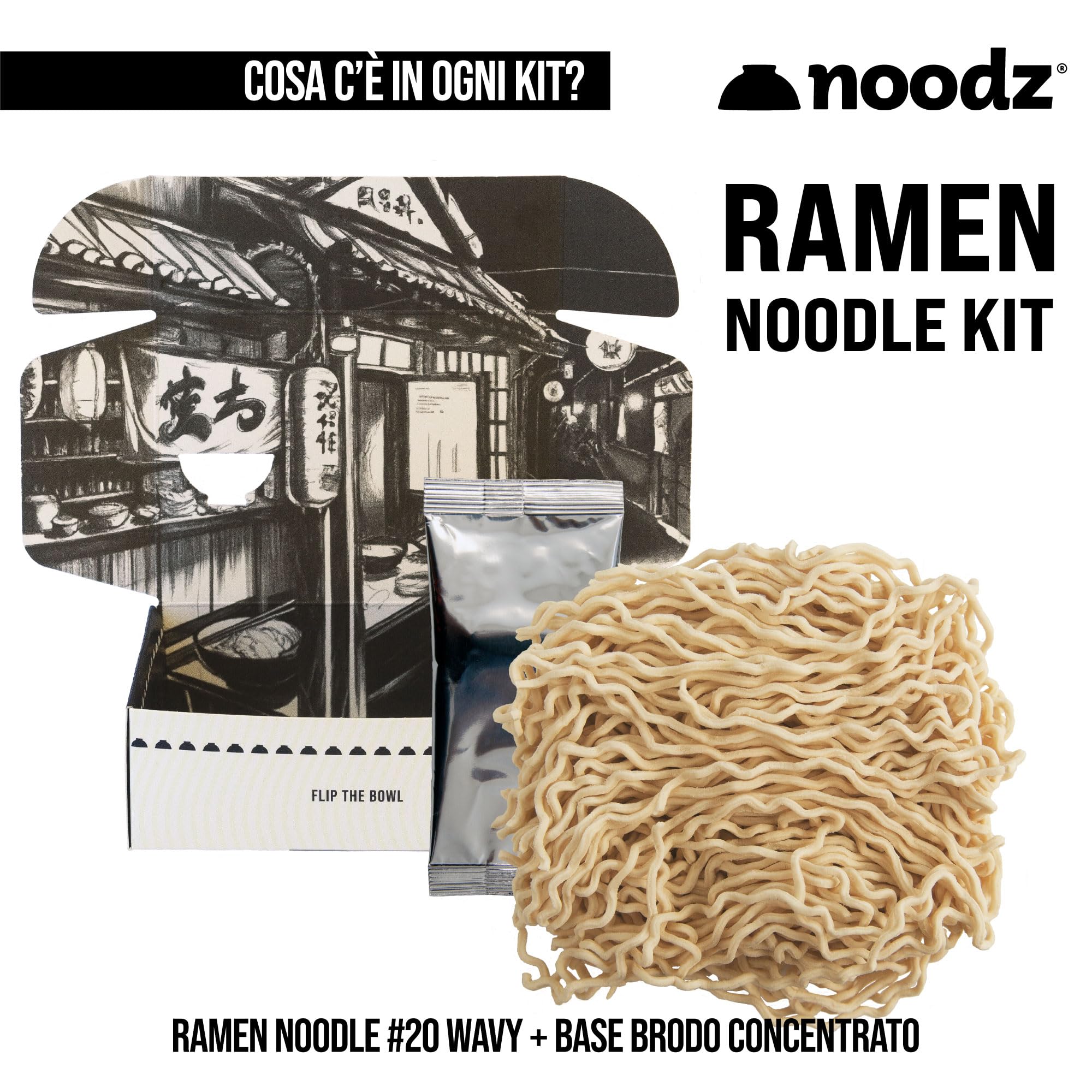 Noodz Ramen kit Pollo: noodle di grano italiano + brodo umami. Artigianale, Made in Italy. Cottura 4 min. (5 pz x 132g)