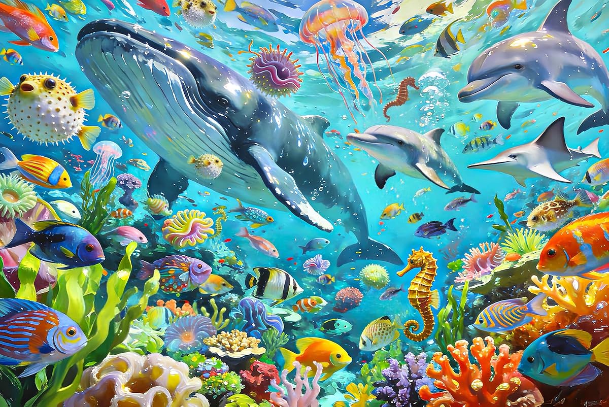Ocean Rescue Recycled Plastic Marine Animal Puzzle (100-Piece, Educational) by Good Bubble Co.