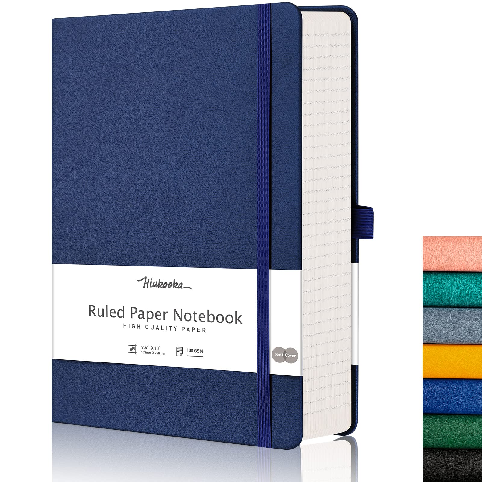 HIUKOOKA Notebook B5 Thick Journal Ruled Notebooks B5 Premium 100GSM Paper, Faux Leather Hard Cover Large Lined Notepad Classic Writing Pads B5 Note Book, 320 Numbered Pages, 19 x 25 cm, Blue