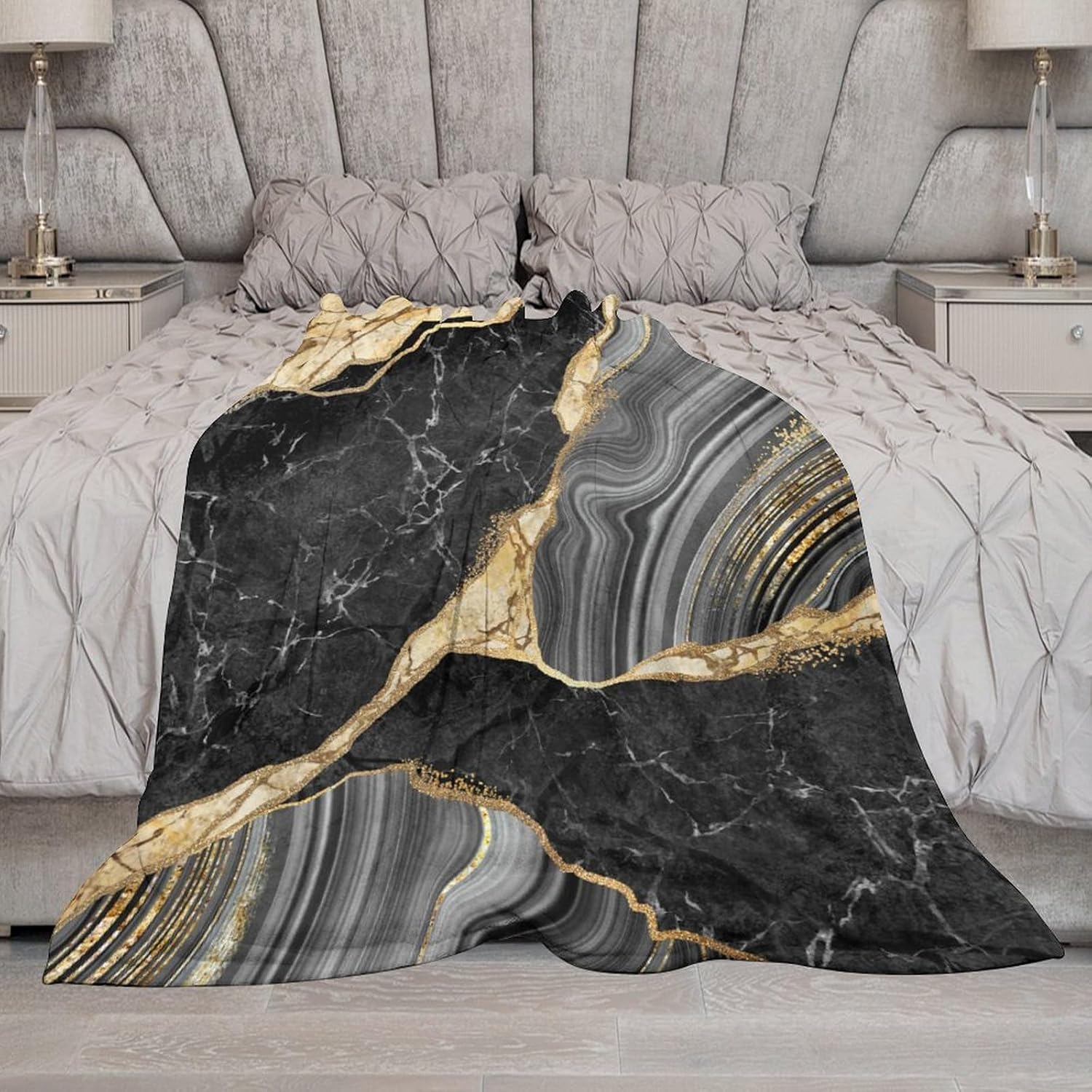 Black Gold Marble Throw Blanket Modern Abstract Art Pattern Soft Lightweight Warm Plush Blankets for Sofa Bedroom 30"x40" - Image 4