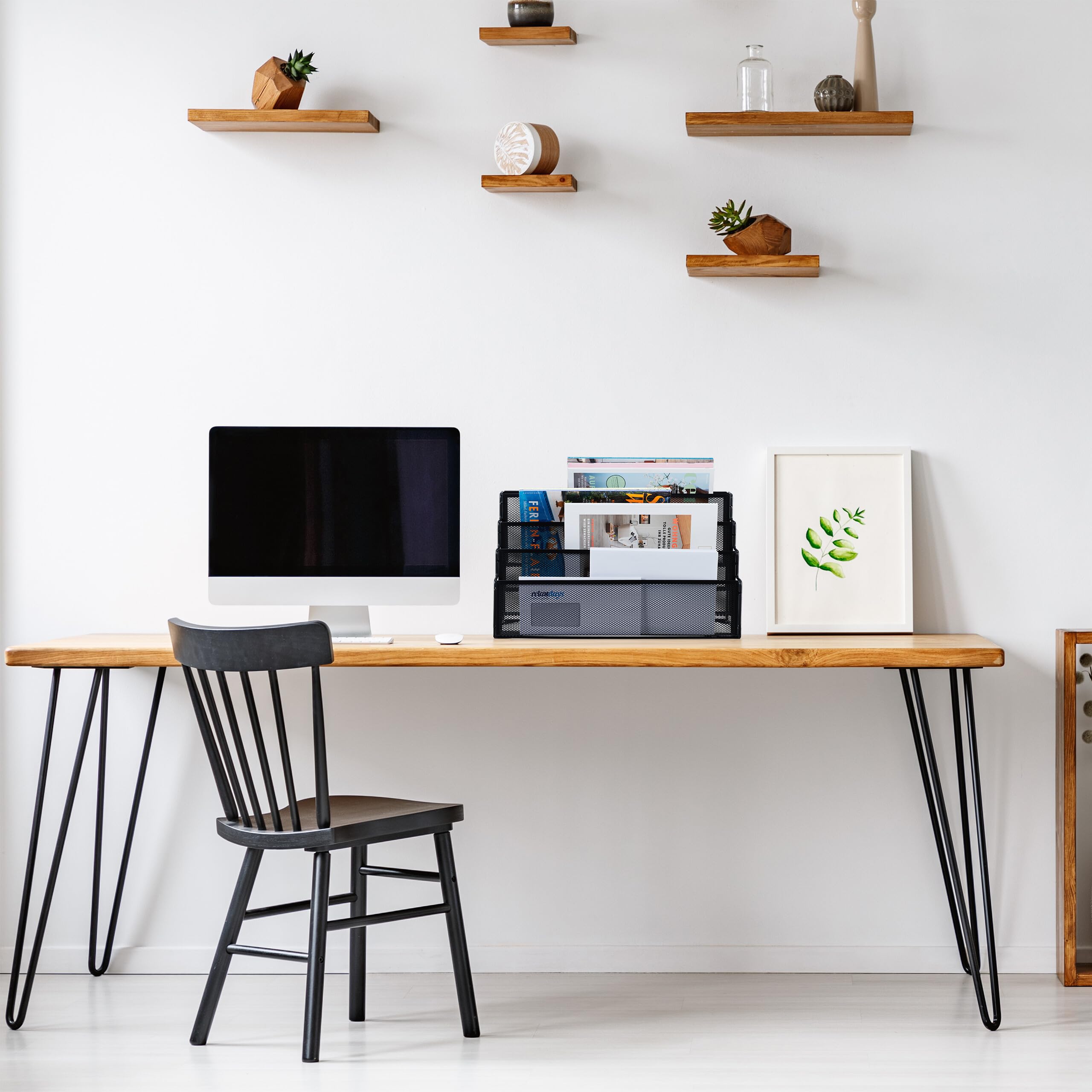Relaxdays Porte-Documents, métal, 4 Compartiments, pour Lettres et Magazines, H x L x P : 26 x 45 x 18 cm, Noir