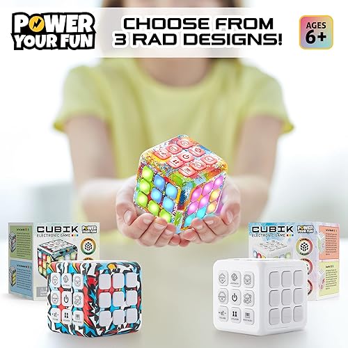 Miniatura 6 de Power Your Fun Cubik - Cubo de Memoria LED Intermitente - Juego Electrónico Portátil, 5 Juegos de Memoria Cerebral para Niños, Juguetes Sensoriales