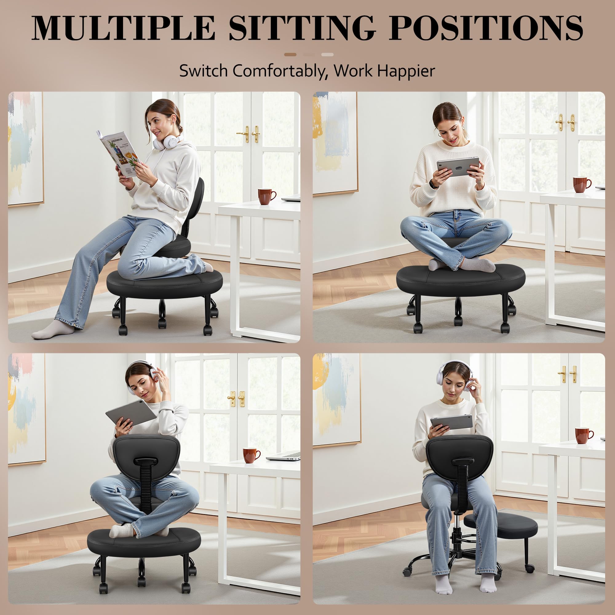 AtHope Silla de dibujo, silla de oficina alta, silla de escritorio ergonómica, con anillo reposapiés ajustable, soporte lumbar 3D, reposabrazos abatibles, taburete de escritorio giratorio para trabajo