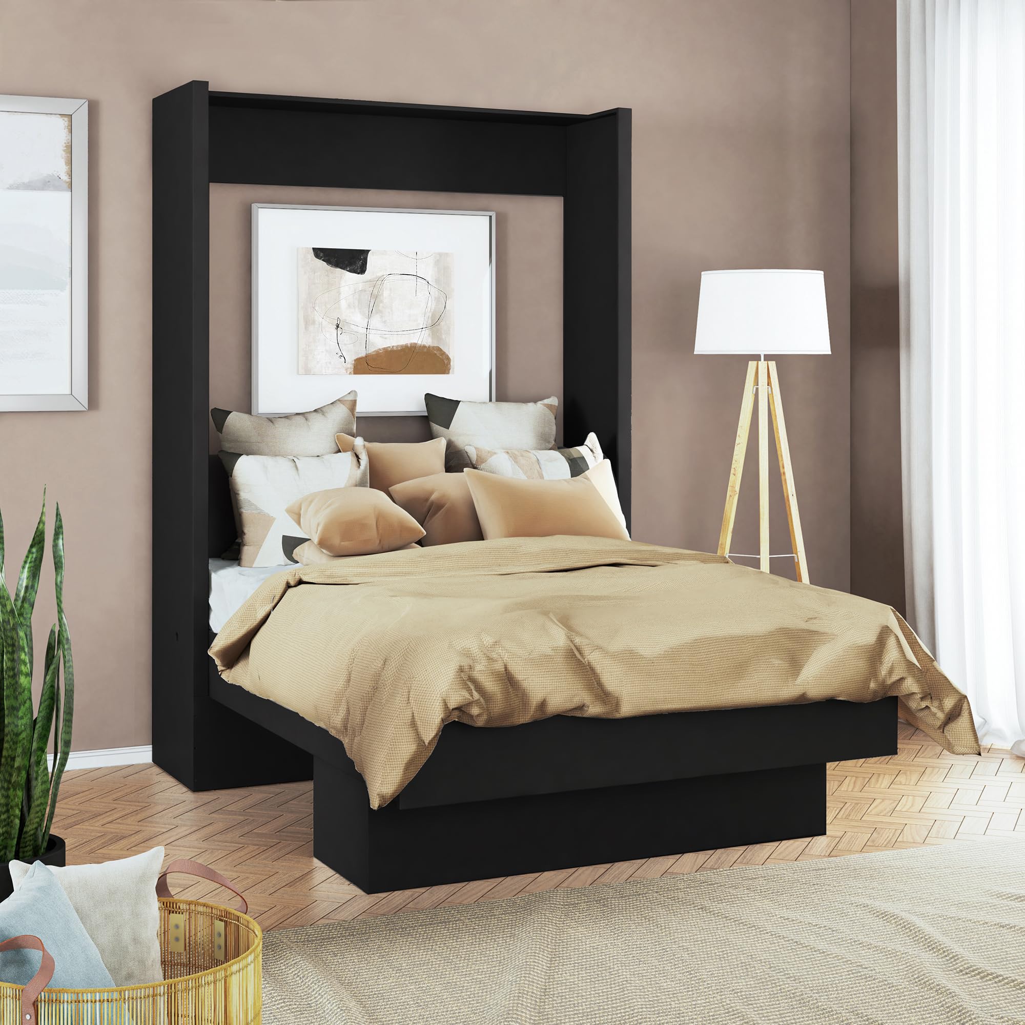 Oakland Living Mix-Match Color Black/White Easy-Lift Full Murphy Wall Black with Shelf Folding Bed Black Bottom - White Top.